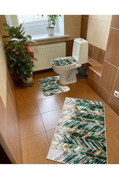 patron halı Patron B-241 Non-Slip Base Triple Bathroom Set, Machine Washable,...