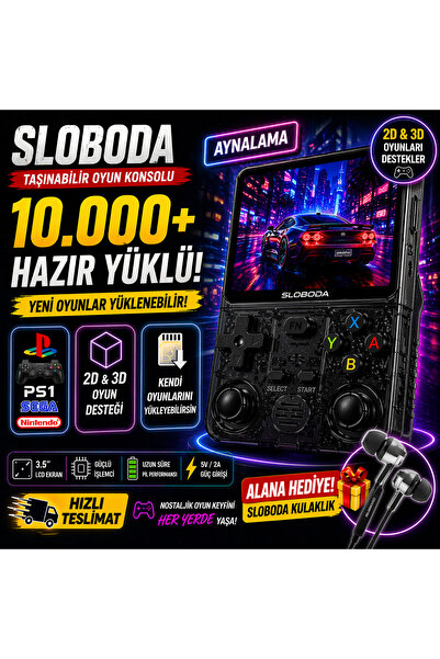 SLOBODA R36S Taşınabilir Retro Oyun Konsolu 15000+ Oyun 64GB HD Ekran Kulaklı...