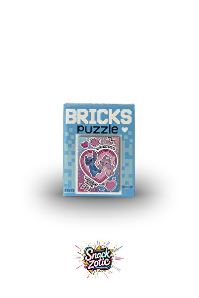 Bricks Snackzotic Stich and Angel Themed Heart Mini Puzzle - 100 Piece Puzzle (10X15 cm)