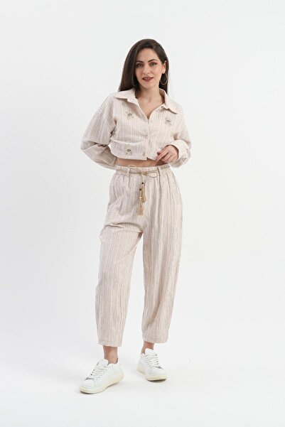 VELİZADE Γυναικείο παντελόνι με ψηλή μέση, ελαστική μέση, φαρδιά μπατζάκια, ί...