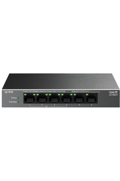 TP-LINK Switch LS106LP, 6x100Mbps (4xPOE), metal case, desktop, black