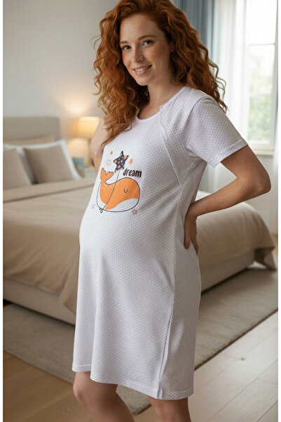 Star Fashion Camasa de noapte pentru gravide, cu nasturi detasabili, 100% bumbac