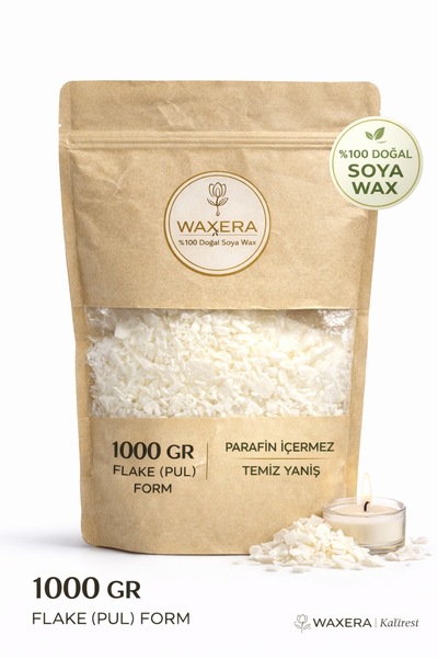 WAXERA %100 Doğal Soya Wax 1000 gr Flake (Pul) Yaprak Mum Yapımı Için