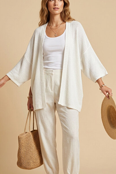 mefru Women's Oversize Draped Half Sleeve Basic Cardigan