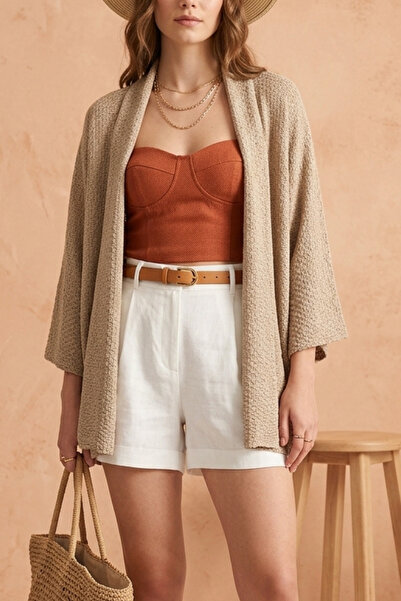 mefru Women's Oversize Draped Half Sleeve Basic Cardigan
