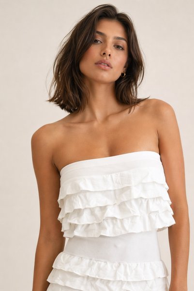 MuFuLu Strapless Ruffle Detailed Mini Dress