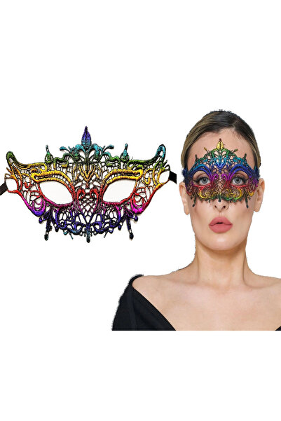 magicool Colorful Lace Cut Lace Embroidered Prom Party Mask Rainbow