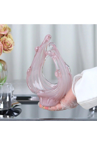 Al Hadaya Mall Glass Serving Plate with Base - Pink - 25x13x10cm