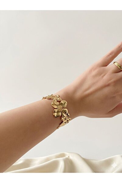 enyessaccessory سوار نسائي من الفولاذ بتصميم زهرة مقرمشة