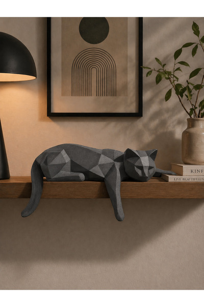 3dlab Geometrik Kedi Figürlü Biblo Dekoratif Raf Objesi Modern Premium Ev Sal...