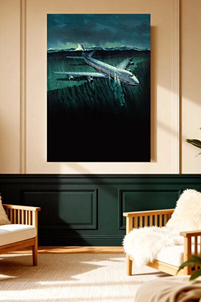 Mushen Studio Tablou pe pânză Dram Airplane Storm Ocean, decor modern de pere...