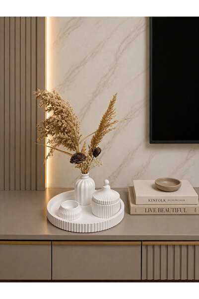 Zigzag Home Διακοσμητικό σετ βάζων 4 τεμαχίων σε στυλ Μποέμ, ριγέ δίσκος, βάζ...