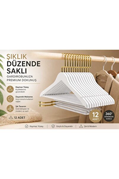 ÖZKAHRA TEKSTİL Ahşap Askı Kıyafet Gömlek Ve Elbise Askısı Özel Seri Gold Kan...