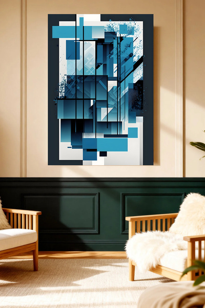 Mushen Studio Blocuri geometrice albastre abstracte Pictură pe pânză Decor mo...