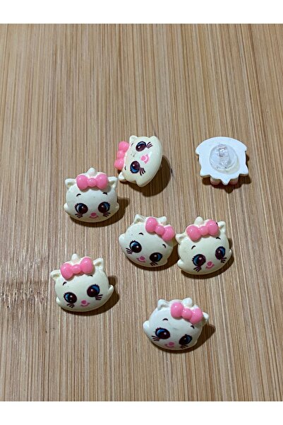 Lorin hobi Plastic Bebe Button with Cat 15 mm 5 Pieces Pink