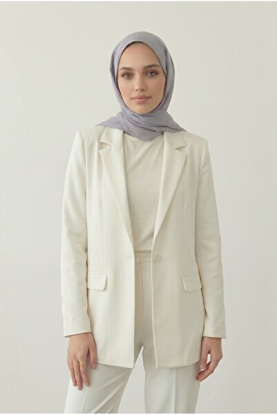 Lunfia Modern Cepli Tek Düğmeli Likralı Ceket - Krem