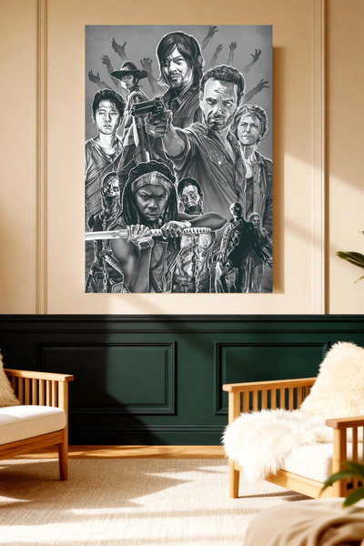 Mushen Studio Likovi iz serije The Walking Dead, crno-bela slika na platnu be...