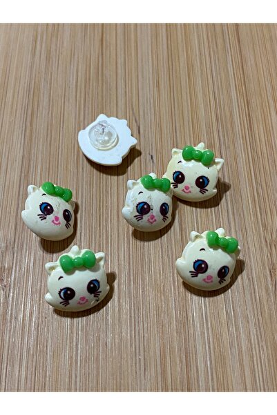 Lorin hobi Plastic Baby Button with Cat 15 mm 5 Pieces Green