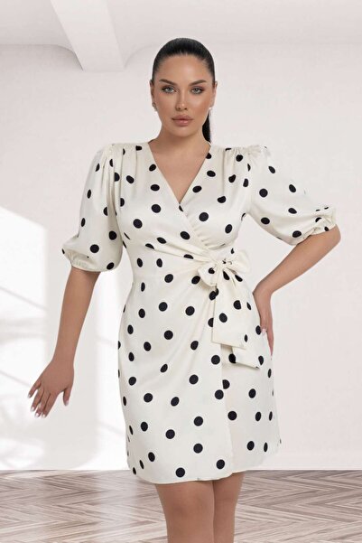 Moda Amore Σατέν Γυναικείο Μίντι Φόρεμα με Διπλό Πέτο και Λεπτομέρεια Φιόγκου...