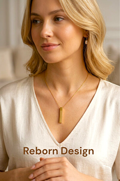 REBORN DESIGN 316L Steel Gold Color Ayetel Kürsi Written Bar Necklace