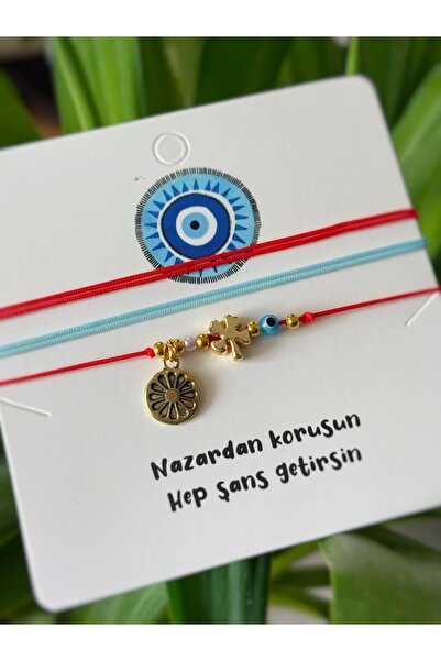 Atölye Merdiven Set of 3 Evil Eye Beaded Lucky Charm Red Women's Bracelet wit...