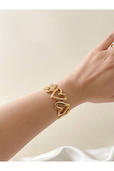 enyessaccessory Women's Steel Handcuff Bracelet with Heart Detail