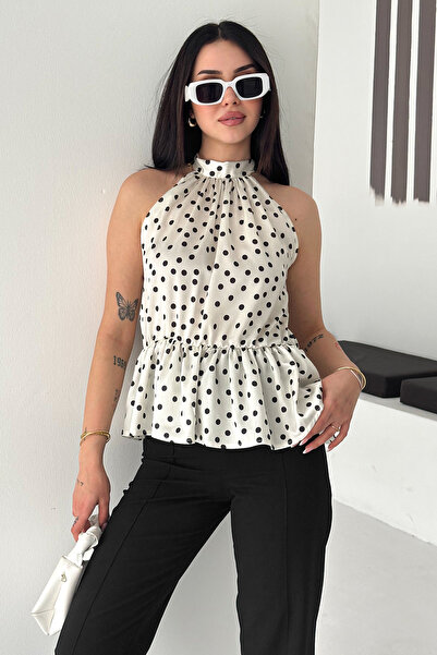 Noa&Noa Γυναικεία μπλούζα με πουά και λαιμόκοψη halter – Κομψή μπλούζα με ελα...