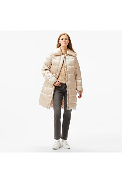 Calvin Klein Padded Satın Drawstring Kadın Bej Mont