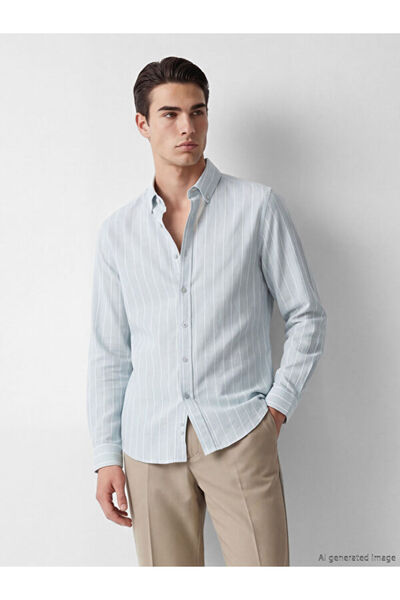 LC Waikiki Rmz Gi̇yi̇m Farkiyla Standart Fit Ci Striped O Poplin Rkek Shirt