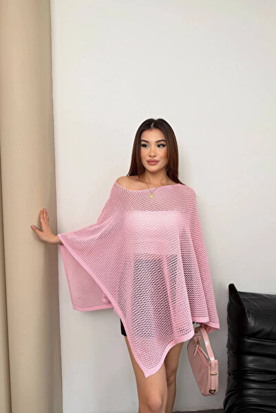 Lusin Γυναικεία μπλούζα από διχτυωτό ύφασμα σε ροζ χρώμα Candy Pink, με γιακά...