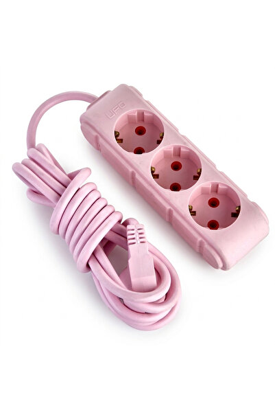 UFO ELECTRIC 3’lü Priz 2 Metre Kablolu – Pembe Çoklu Priz – Uzatma Kablosu – ...