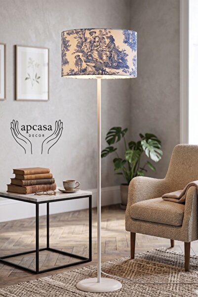 APCASADECOR Metal Beyaz Ayak Toile de Jouy Vintage Lambader MAVİ BAŞLIK