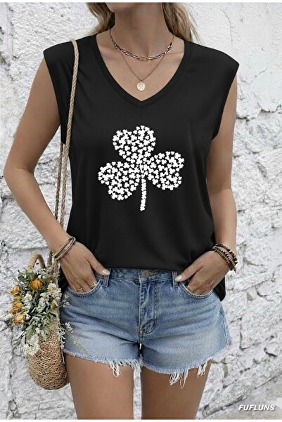 FUFLUNS Shamrock Printed Women's Oversize Sleeveless T-Shirt