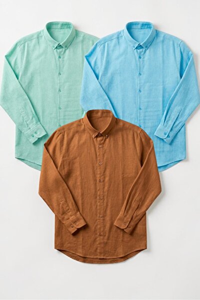 legends butik Ανδρικά Λινά Πουκάμισα Σετ 3 τεμαχίων – Διαπνέοντα, Ελαφριά, Κα...