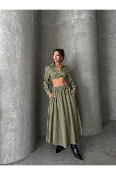 Enga Vera Γυναικεία φούστα με ψηλή μέση, ελαστική μέση, διπλές τσέπες, άνετη ...