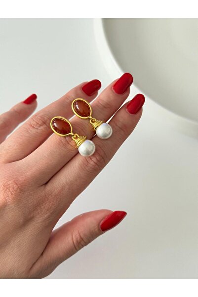 Bubbleatelier Pearl Burgundy Stone Detailed Benny Earrings