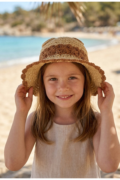 LAGRANZE Ψάθινο καπέλο για κορίτσια 4-7 ετών με αυτιά, στυλ Μποέμ