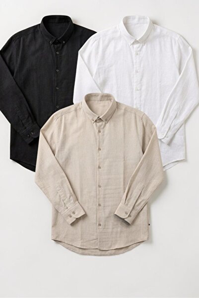 legends butik Ανδρικά Λινά Πουκάμισα Σετ 3 τεμαχίων – Διαπνέοντα, Ελαφριά, Κα...