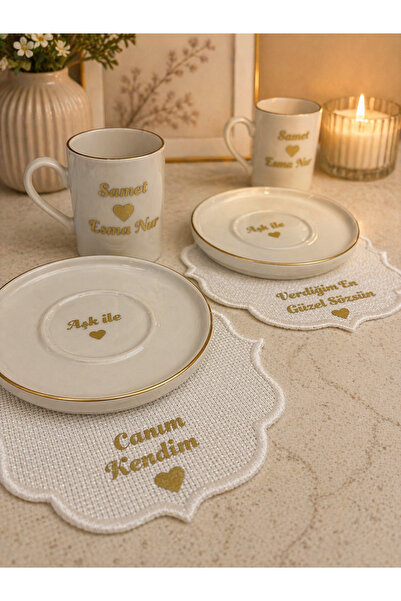 leylooks 2 Takım İsteme, damat gelin fincanı (Fincan, tabak, mendil)