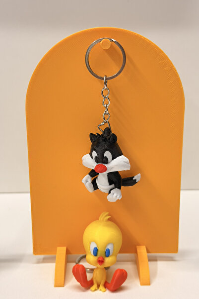 Keychain Set with Sylvester and Tweety Figure - Custom Design Dual Character Bag Accessory Gift