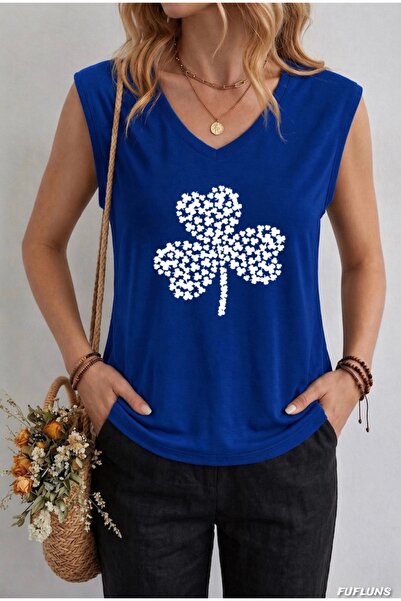 FUFLUNS Shamrock Printed Women's Oversize Sleeveless T-Shirt