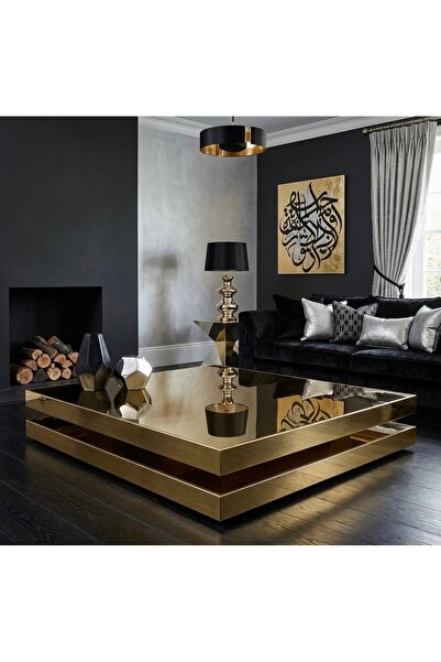 LUXURY VİLLA LUXURY KOMPLE GOLD AYNALI DEKORATİF TEKERLEKLİ ORTA SEHPA 80x120...