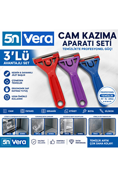 5NVERA 3’lü Cam Kazıma Aparatı | Etiket, Boya, Silikon Temizleme | Çizmeden T...