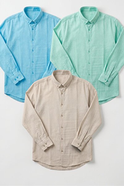 legends butik Ανδρικά Λινά Πουκάμισα Σετ 3 τεμαχίων – Διαπνέοντα, Ελαφριά, Κα...