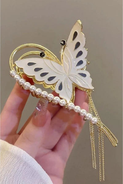 shop Cataramă metalică suspendată cu detaliu de perle în formă de fluture de ...