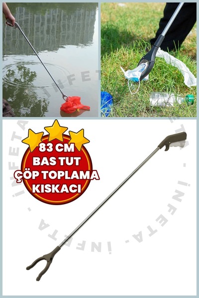 İnfeta 83 cm Bas Tut Çöp Toplama Kıskacı Yengeç Çöp Toplama Aparatı Çok Amaçl...