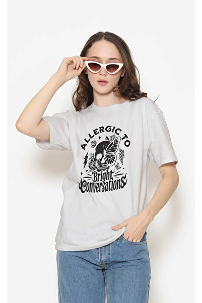 buzagi tasarım ürünleri Allergic to Bright Regular Fit Unisex White T-Shirt