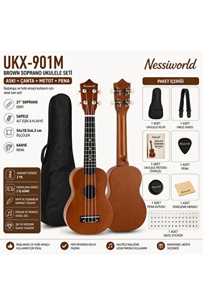 NW NessiWorld UKX-901M Brown Soprano Ukulele (Askı Çanta Metod Pena)