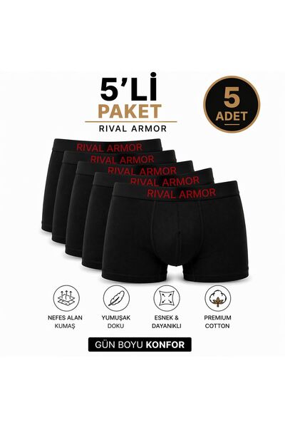 RİVAL ARMOR Premium Erkek Boxer 5'li Paket Pamuklu Esnek Nefes Alan İç Giyim
