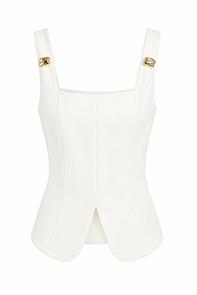 HAZELANNA Λευκή μπλούζα σε στυλ κορσέ με χρυσή αγκράφα